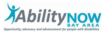 Graphic image of a human figure in aqua blue. Next to the human image are the words: Ability Now Bay Area. Below the figure and those words is another row that reads: "Opportunity, advocacy, and advancement for people with disabilities."