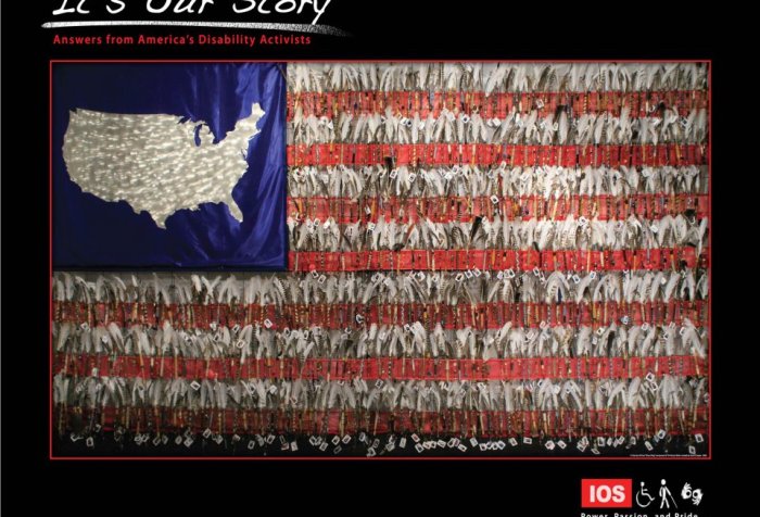 Image for It's Our Story project. You see an American flag with the picture of the United States that's inside the upper right side of the flag instead of white starts. On the right side it says: Power. Passion. Pride.