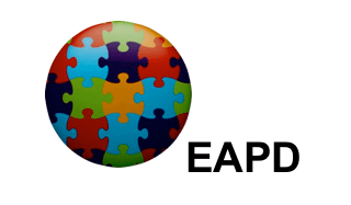 Image of a circle filled with multicolored jigsaw pieces against a white background. On the lower right-hand side in bold black letters: EAPD