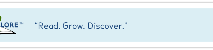 Image on the left of an open book with a tree coming out with the words: Open LORE. On the right side are the following words: "Read. Grow. Discover."